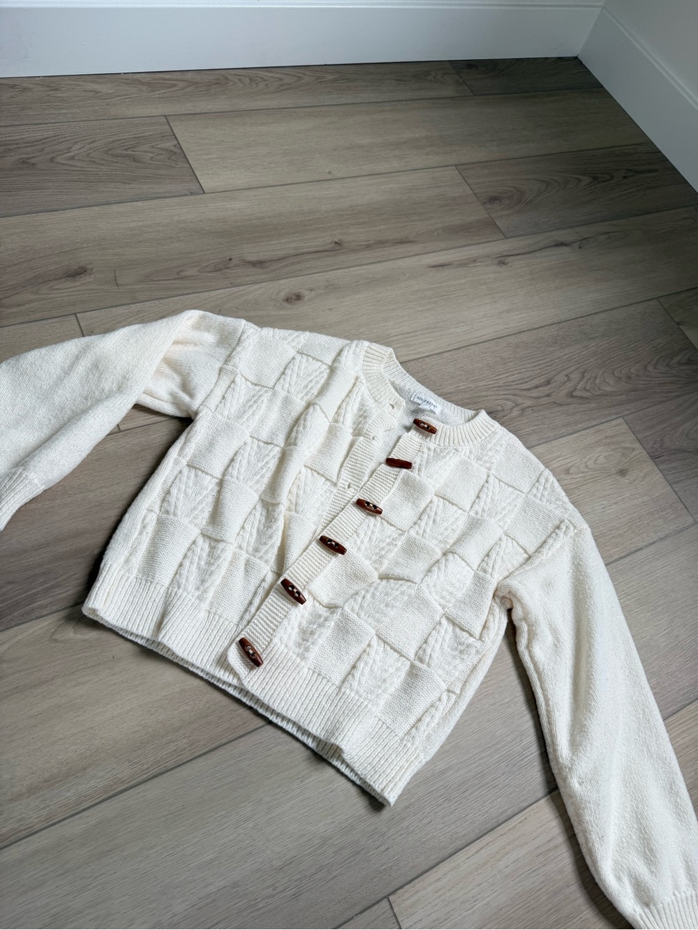 Blu Pepper Cream Patchwork Knit Cardigan with Toggle Buttons